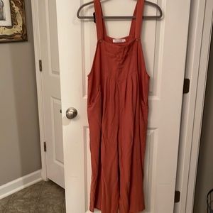Burnt orange color, wide, leg overalls